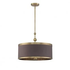 Splendour 5-Light Aged Antique Brass Pendant with Chocolate Linen Shade by Metropolitan