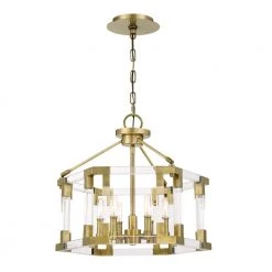 Prima Vista 6-Light Aged Antique Brass Cage Pendant to Semi-Flush Mount with Clear Acrylic Accents by Metropolitan