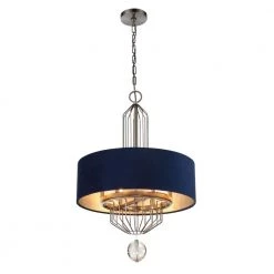 Grandeur 6-Light Aged Antique Nickel Drum Pendant with Twilight Blue Velvet Shade by Metropolitan -BLACK DECKER store aged antique nickel metropolitan chandeliers n7336 889 44 1000