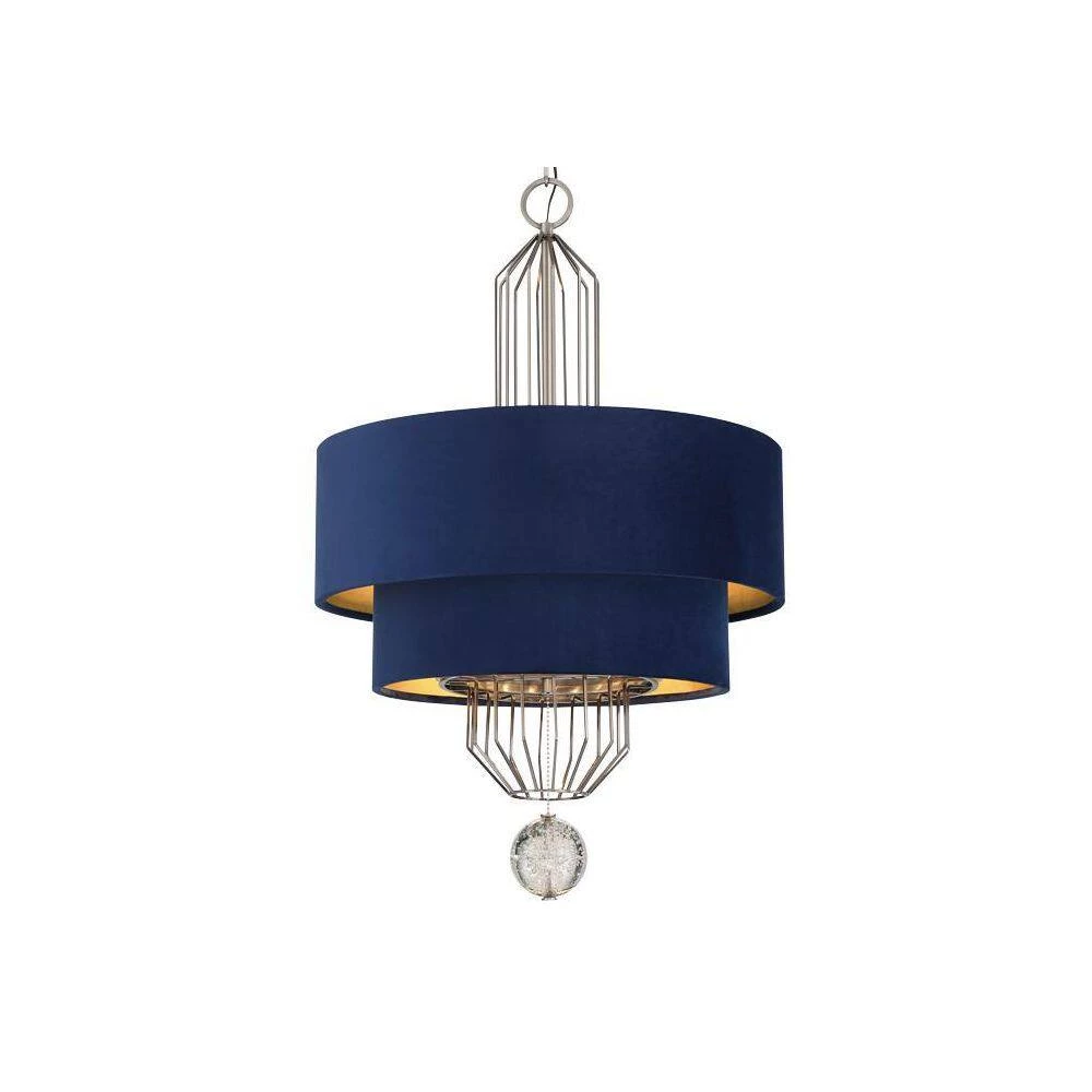 Grandeur 8-Light Aged Antique Nickel Drum Pendant Light with Twilight Blue Velvet Shade by Metropolitan 4 Grandeur 8-Light Aged Antique Nickel Drum Pendant Light with Twilight Blue Velvet Shade by Metropolitan - Image 2