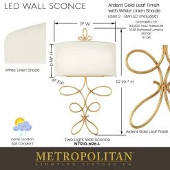 Gianella 1-Light Ardent Gold Leaf LED Wall Sconce with White Linen Shade by Metropolitan -BLACK DECKER store ardent gold leaf metropolitan vanity lighting n7910 696 l 4f 1000