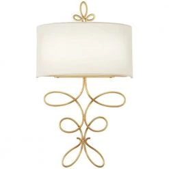 Gianella 1-Light Ardent Gold Leaf LED Wall Sconce with White Linen Shade by Metropolitan