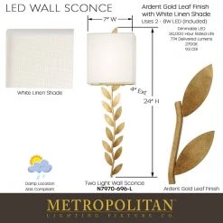 Arbor Grove 1-Light Ardent Gold Leaf LED Wall Sconce with White Linen Shade by Metropolitan 13 Arbor Grove 1-Light Ardent Gold Leaf LED Wall Sconce with White Linen Shade by Metropolitan -BLACK DECKER store ardent gold leaf metropolitan vanity lighting n7970 696 l 4f 1000