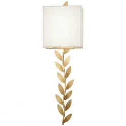Arbor Grove 1-Light Ardent Gold Leaf LED Wall Sconce with White Linen Shade by Metropolitan