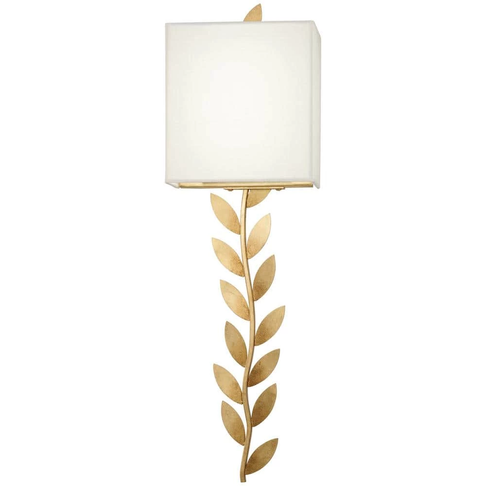 Arbor Grove 1-Light Ardent Gold Leaf LED Wall Sconce with White Linen Shade by Metropolitan 3 Arbor Grove 1-Light Ardent Gold Leaf LED Wall Sconce with White Linen Shade by Metropolitan