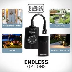 Outdoor Wireless Outlet with Remote 2 Grounded Outlets Photocell Sensor by BLACK+DECKER 11 Outdoor Wireless Outlet with Remote 2 Grounded Outlets Photocell Sensor by BLACK+DECKER -BLACK DECKER store black black decker outdoor lighting accessories bdxpa0011 1f 1000