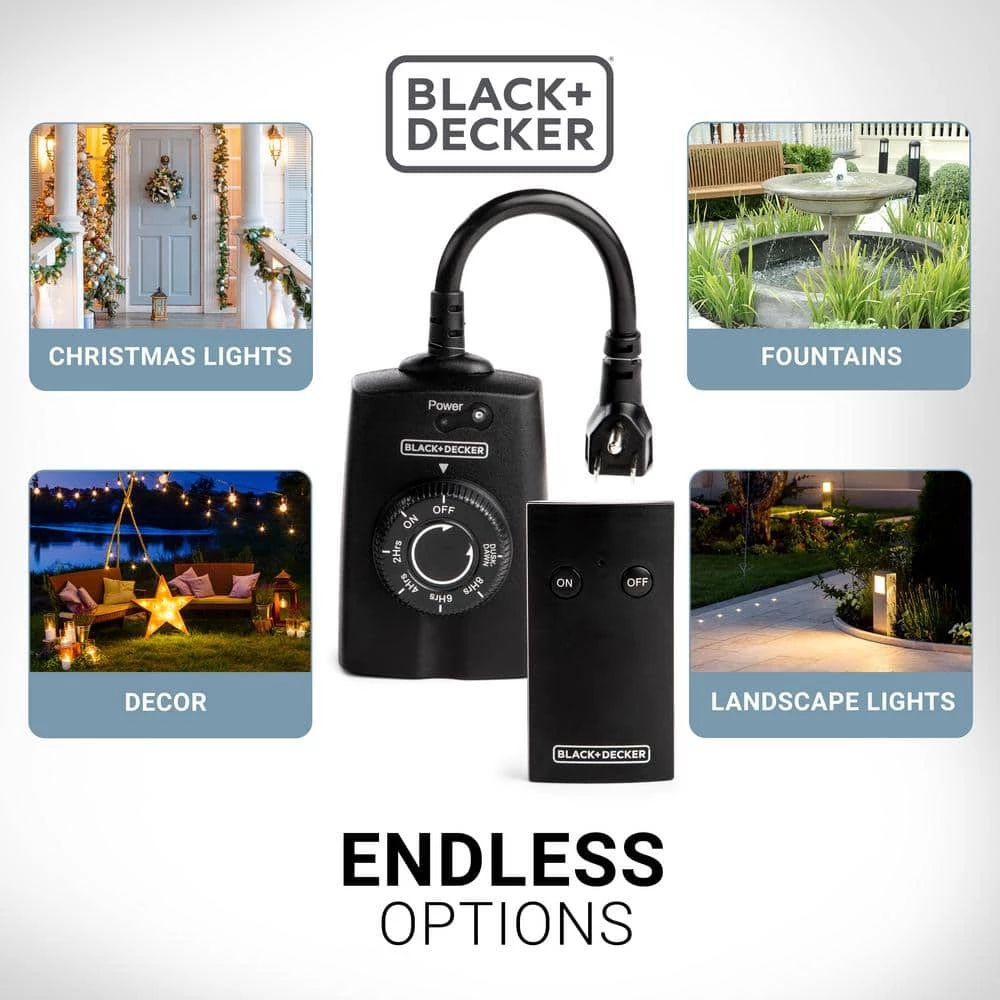 Outdoor Wireless Outlet with Remote 2 Grounded Outlets Photocell Sensor by BLACK+DECKER 5 Outdoor Wireless Outlet with Remote 2 Grounded Outlets Photocell Sensor by BLACK+DECKER - Image 4