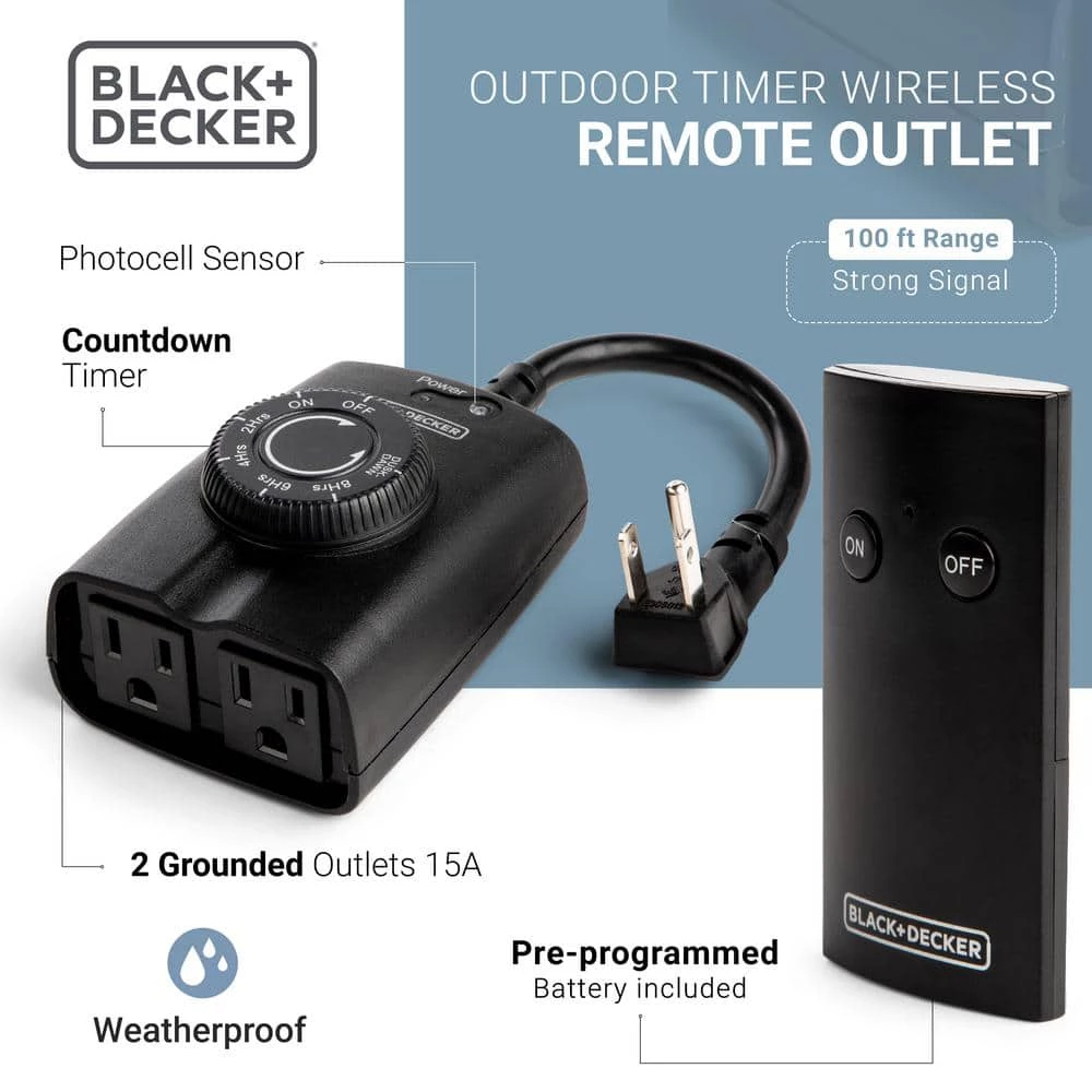 Outdoor Wireless Outlet with Remote 2 Grounded Outlets Photocell Sensor by BLACK+DECKER 4 Outdoor Wireless Outlet with Remote 2 Grounded Outlets Photocell Sensor by BLACK+DECKER - Image 3