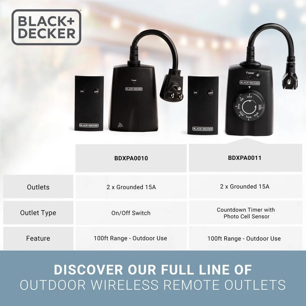 Outdoor Wireless Outlet with Remote 2 Grounded Outlets Photocell Sensor by BLACK+DECKER 3 Outdoor Wireless Outlet with Remote 2 Grounded Outlets Photocell Sensor by BLACK+DECKER - Image 2