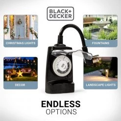 Outdoor 2 Grounded Outlets Timer with Waterproof Outlet Timer for Lights (2 Pack) by BLACK+DECKER -BLACK DECKER store black black decker outdoor lighting accessories bdxpa0030 1f 1000