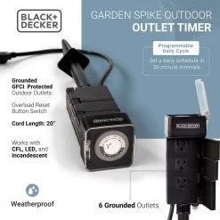 Garden Stake 6 Grounded Outlets Tools Timer Waterproof Outlet Timer for Lights by BLACK+DECKER -BLACK DECKER store black black decker outdoor lighting accessories bdxpa0032 1f 1000