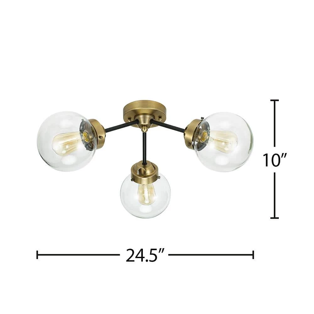 10 in. Black and Brass Mid-Century Modern Flush Mount by Cresswell 5 10 in. Black and Brass Mid-Century Modern Flush Mount by Cresswell - Image 3