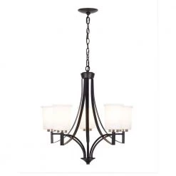 5-Light Black Standard Contemporary Chandelier Pendant Light with Brushed Nickel Accents and Opal Glass Shades by Cresswell