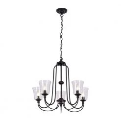 5-Light Satin Black Modern Farmhouse Chandelier with Glass Shades by Cresswell -BLACK DECKER store black cresswell chandeliers 24070 000 1f 1000