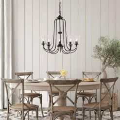 5-Light Satin Black Modern Farmhouse Chandelier with Glass Shades by Cresswell -BLACK DECKER store black cresswell chandeliers 24070 000 31 1000