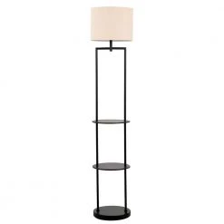 60 in. Black Etagere Floor Lamp with Linen Shade by Cresswell