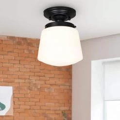 LED 9.75 in. Black Vintage Inspired Semi Flush Mount by Cresswell 15 LED 9.75 in. Black Vintage Inspired Semi Flush Mount by Cresswell -BLACK DECKER store black cresswell flush mount lights 24067 000 31 1000