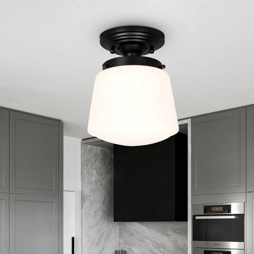 LED 9.75 in. Black Vintage Inspired Semi Flush Mount by Cresswell 7 LED 9.75 in. Black Vintage Inspired Semi Flush Mount by Cresswell - Image 5