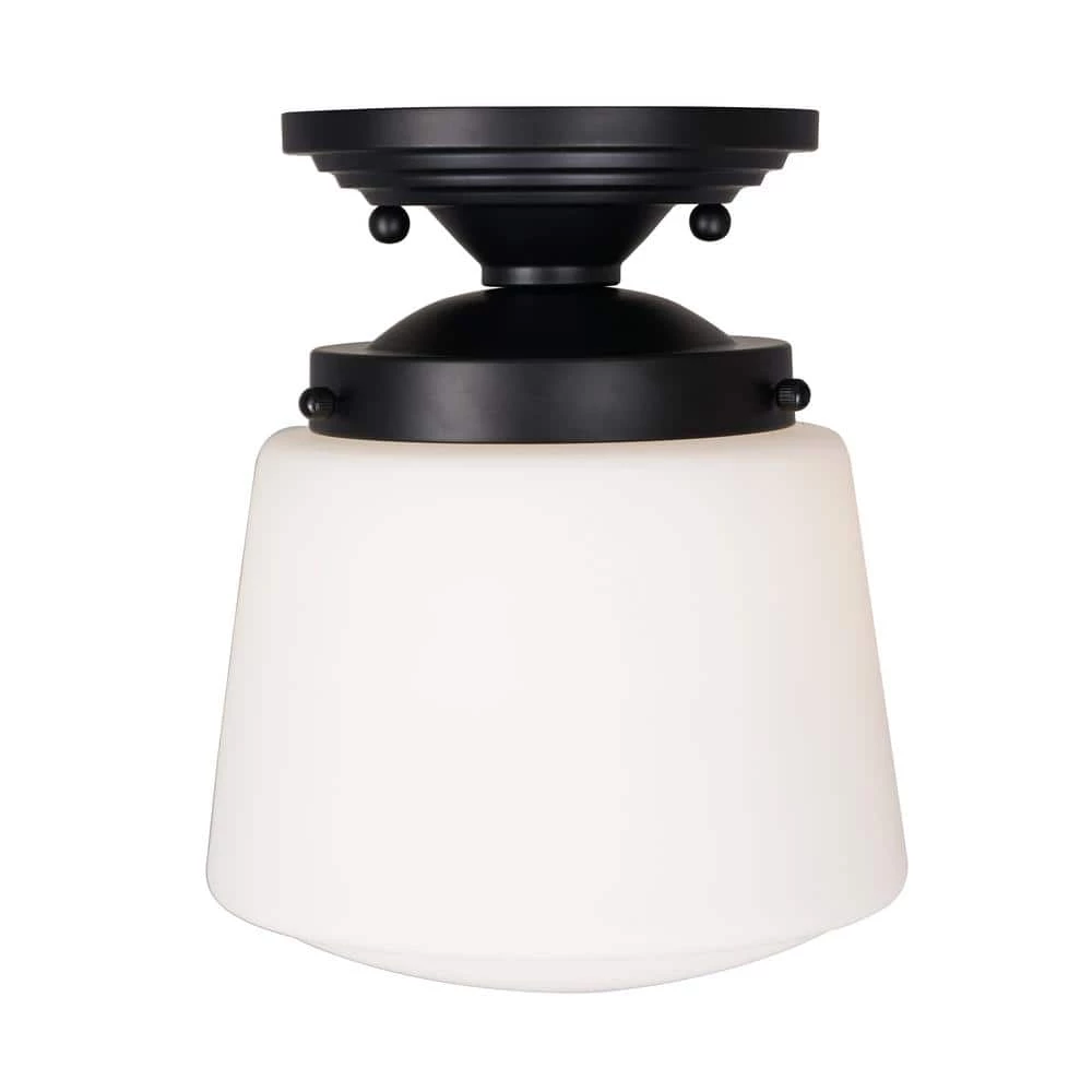LED 9.75 in. Black Vintage Inspired Semi Flush Mount by Cresswell 3 LED 9.75 in. Black Vintage Inspired Semi Flush Mount by Cresswell