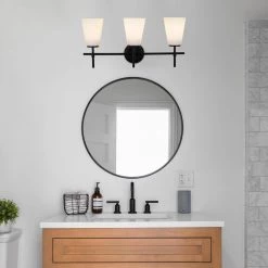 24 in. 3-Light Black Vanity Light with Opal Glass Shades by Cresswell -BLACK DECKER store black cresswell vanity lighting 24075 000 31 1000