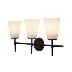 24 in. 3-Light Black Vanity Light with Opal Glass Shades by Cresswell