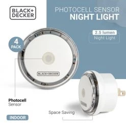 LED Night Light Plug-In with Photocell Sensor, 2.5 Lumens (4-Pack) Outlet Room Lights by BLACK+DECKER -BLACK DECKER store black decker led night lights bdxpa0070 4f 1000