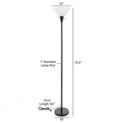 75.5 in. Black Metal Torchiere Floor Lamp with Frosted Glass Shade by Lavish Home -BLACK DECKER store black lavish home floor lamps hw1000029 1f 1000