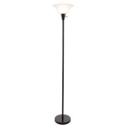 75.5 in. Black Metal Torchiere Floor Lamp with Frosted Glass Shade by Lavish Home