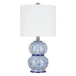 19.5 in. Blue Geometric Traditional Table Lamp with Shade and LED Bulb Included by Cresswell