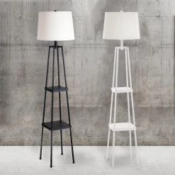 58 in. Distressed Iron Etagere Floor Lamp with Linen Shade by Cresswell -BLACK DECKER store bronze cresswell floor lamps 19305 000 44 1000