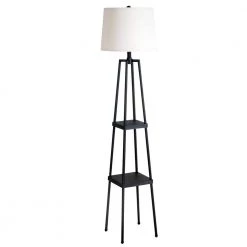 BLACK DECKER store 16 58 in. Distressed Iron Etagere Floor Lamp with Linen Shade by Cresswell