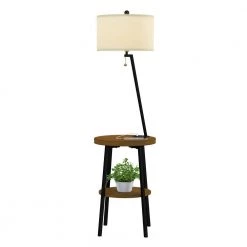 58 in. Brown and Black Mid-Century Modern LED Floor Lamp End Table with USB Charging Port by Lavish Home -BLACK DECKER store brown lavish home floor lamps hw1000076 44 1000