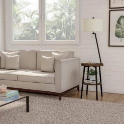 58 in. Brown and Black Mid-Century Modern LED Floor Lamp End Table with USB Charging Port by Lavish Home -BLACK DECKER store brown lavish home floor lamps hw1000076 fa 1000