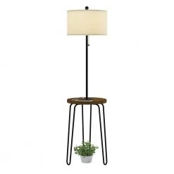 59 in. Brown and Black Mid-Century Modern LED Floor Lamp End Table with USB Charging Port by Lavish Home -BLACK DECKER store brown lavish home floor lamps hw1000078 44 1000