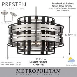 Presten 6-Light Brushed Nickel and Sand Coal Drum Pendant by Metropolitan -BLACK DECKER store brushed nickel and sand coal metropolitan chandeliers n7986 420 1f 1000