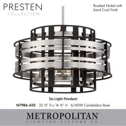 Presten 6-Light Brushed Nickel and Sand Coal Drum Pendant by Metropolitan -BLACK DECKER store brushed nickel and sand coal metropolitan chandeliers n7986 420 40 1000