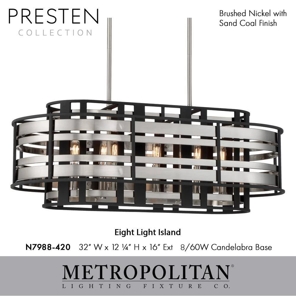 Presten 8-Light Brushed Nickel and Sand Coal Island Chandelier by Metropolitan 5 Presten 8-Light Brushed Nickel and Sand Coal Island Chandelier by Metropolitan - Image 3