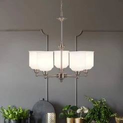 5-Light Brushed Nickel Contemporary Chandelier Pendant Light with Opal Glass Shades by Cresswell 13 5-Light Brushed Nickel Contemporary Chandelier Pendant Light with Opal Glass Shades by Cresswell -BLACK DECKER store brushed nickel cresswell chandeliers 24072 000 31 1000
