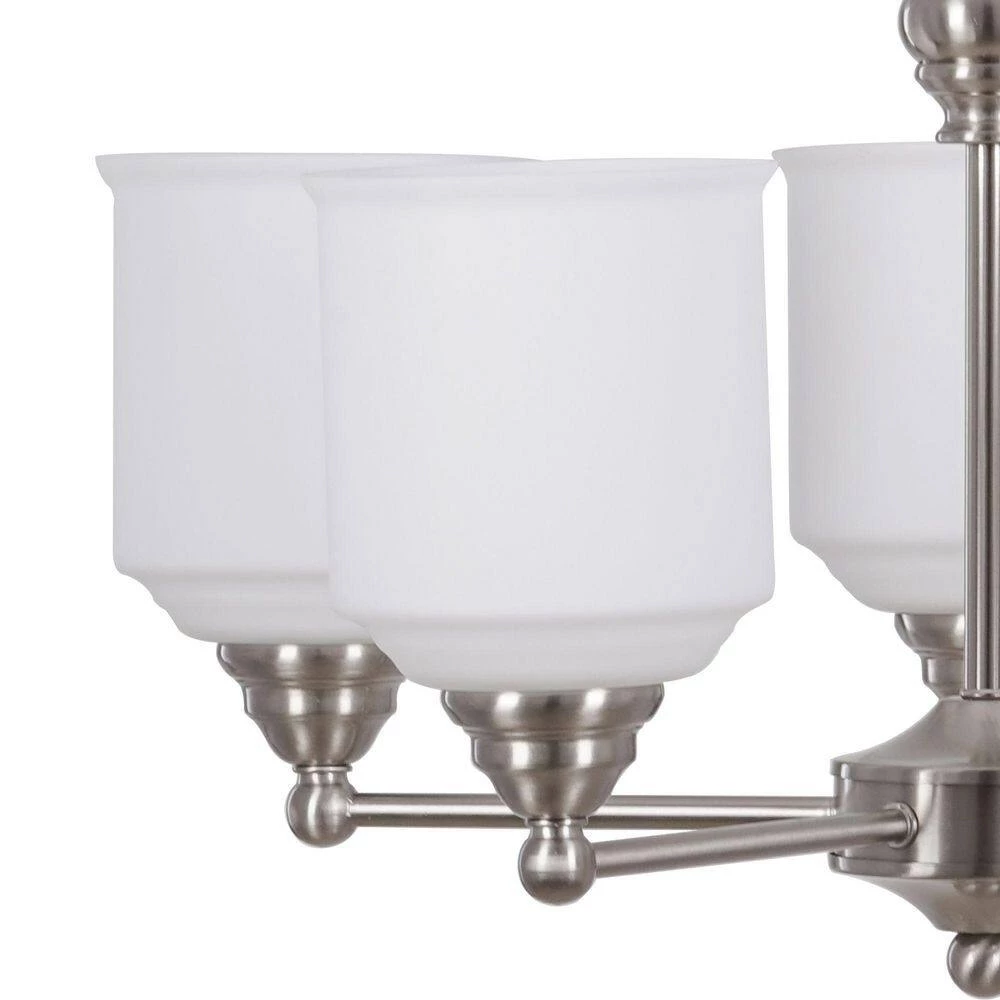 5-Light Brushed Nickel Contemporary Chandelier Pendant Light with Opal Glass Shades by Cresswell 7 5-Light Brushed Nickel Contemporary Chandelier Pendant Light with Opal Glass Shades by Cresswell - Image 5