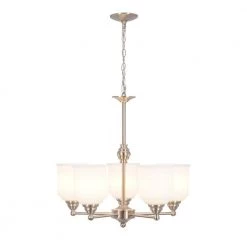 5-Light Brushed Nickel Contemporary Chandelier Pendant Light with Opal Glass Shades by Cresswell