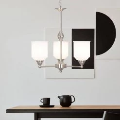 3-Light Brushed Nickel Contemporary Chandelier Pendant Light with Opal Glass Shades by Cresswell -BLACK DECKER store brushed nickel cresswell chandeliers 24073 000 31 1000