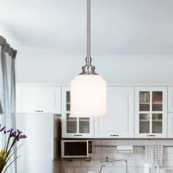 1-Light Brushed Nickel Modern Pendant Light with Opal Glass Shade by Cresswell -BLACK DECKER store brushed nickel cresswell chandeliers 24074 000 31 1000