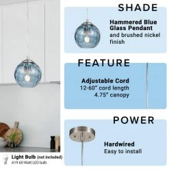 69 in. Hammered Blue Glass Pendant by Cresswell -BLACK DECKER store brushed nickel cresswell chandeliers bm1537 01 1f 1000