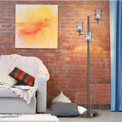68 in. 3-Head Track Tree Brushed Nickel Floor Lamp with Ribbed Glass Shades by Cresswell -BLACK DECKER store brushed nickel cresswell floor lamps 20442 000 31 1000