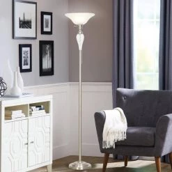 72 in. Brushed Nickel Traditional Torchiere Floor Lamp by Cresswell 13 72 in. Brushed Nickel Traditional Torchiere Floor Lamp by Cresswell -BLACK DECKER store brushed nickel cresswell floor lamps bm1551 02 31 1000