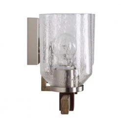 22.9 in. 3-Light Brushed Nickel and Walnut Wood Finish Vanity Light with Clear Seeded Glass Shades by Cresswell -BLACK DECKER store brushed nickel cresswell vanity lighting 27077 000 1f 1000