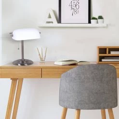 14.5 in. Silver Banker's Desk Lamp with White Shade by Cresswell -BLACK DECKER store chrome cresswell table lamps 17466 016 31 1000