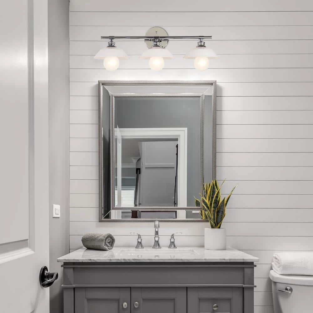 26 in. 3-Light Chrome Vanity Light with Opal Glass Shades by Cresswell 8 26 in. 3-Light Chrome Vanity Light with Opal Glass Shades by Cresswell - Image 6