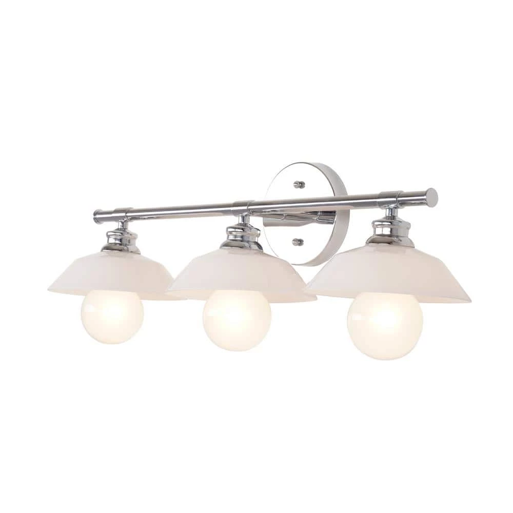 26 in. 3-Light Chrome Vanity Light with Opal Glass Shades by Cresswell 3 26 in. 3-Light Chrome Vanity Light with Opal Glass Shades by Cresswell