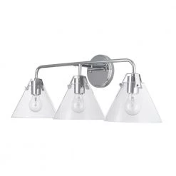 3-Light Chrome Vanity Light with Clear Glass Shades by Cresswell 12 3-Light Chrome Vanity Light with Clear Glass Shades by Cresswell -BLACK DECKER store chrome cresswell vanity lighting bm1942 00 1f 1000